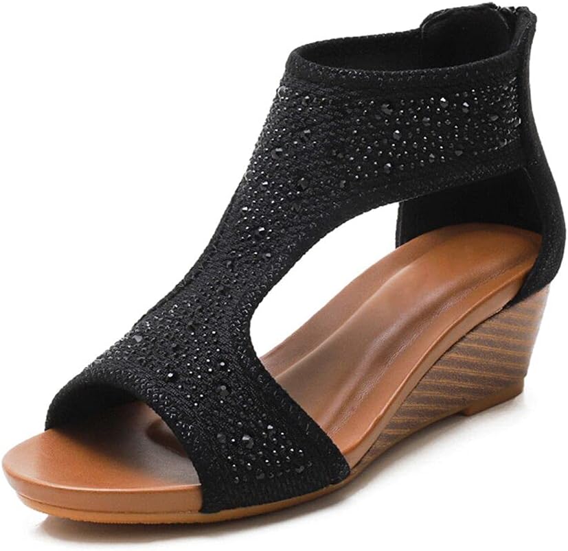 WOJWSKI Women's Slide Wedge Sandal Open Toe High Heel Zipper Back