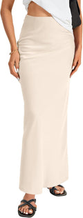 Women's Satin Silky High Waist A Line Maxi Skirt - Elegant Flowy