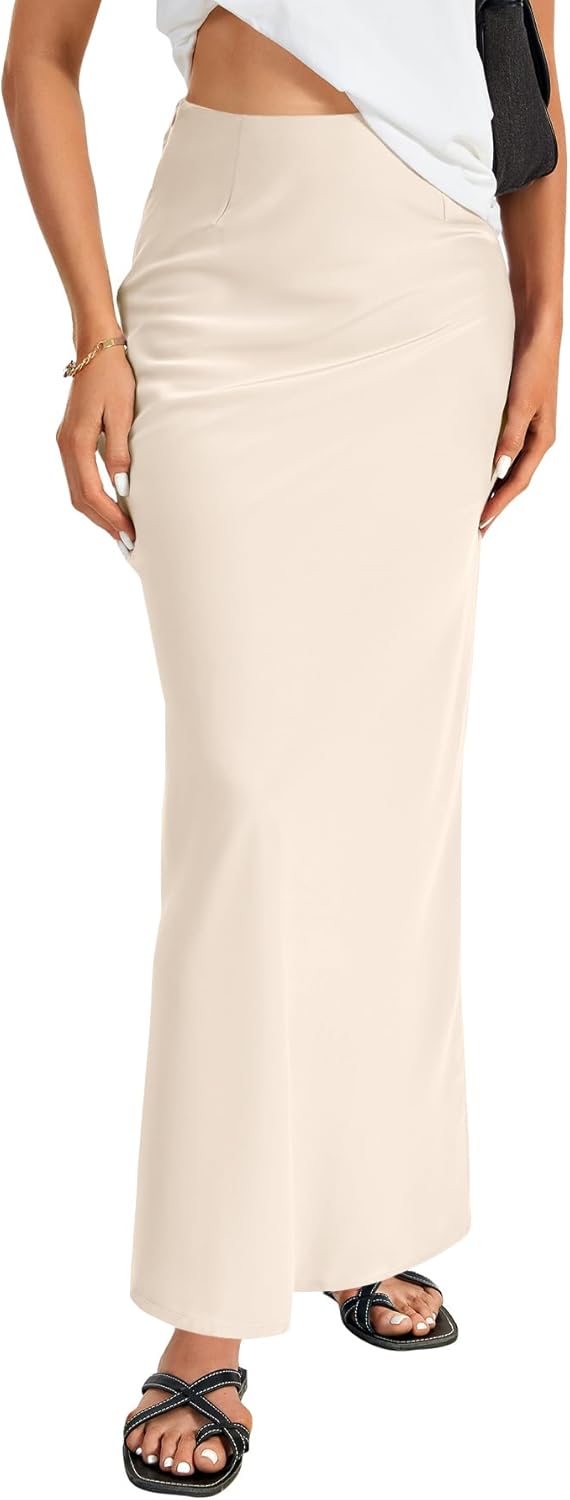 Elegant Satin Silky High Waist A Line Maxi Long Skirt for Women