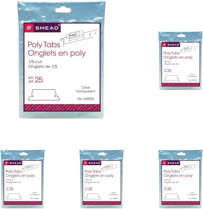Smead Poly Tab 1/5 Cut Clear Tabs for Organizing Files