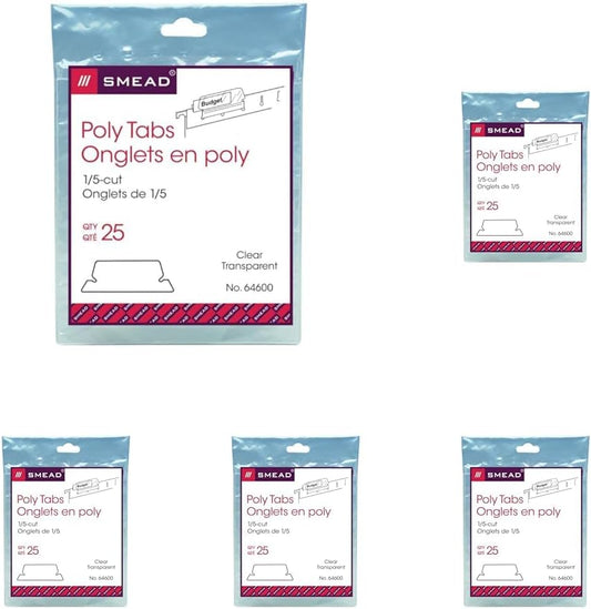 Smead Poly Tab 1/5 Cut Clear Tabs for Organizing Files