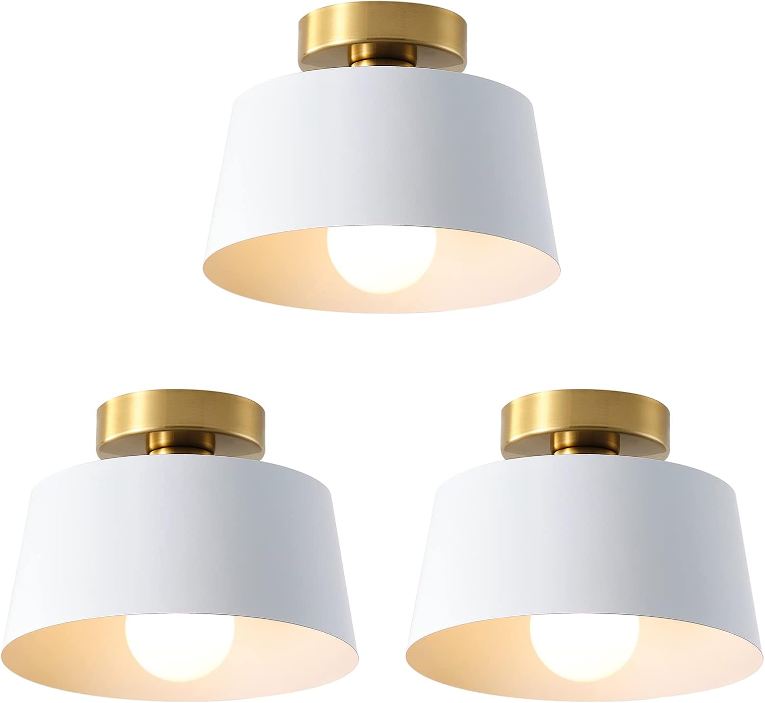 Modern Semi Flush Mount Ceiling Light with Gold Plate and White Shade