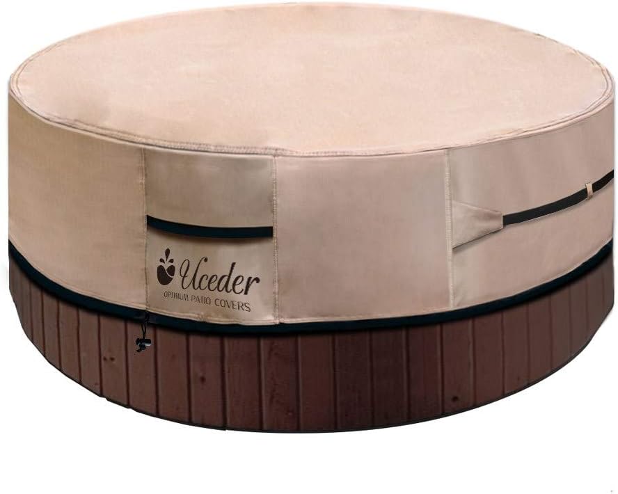UCEDER Round Hot Tub Cover Outdoor Waterproof Spa Cover Cap