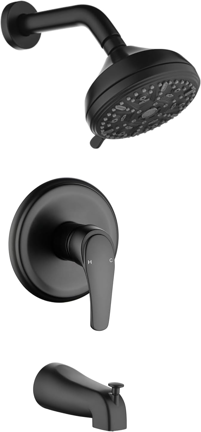 Tub Shower Faucet Combo Set with Matte Black Finish for Elegance