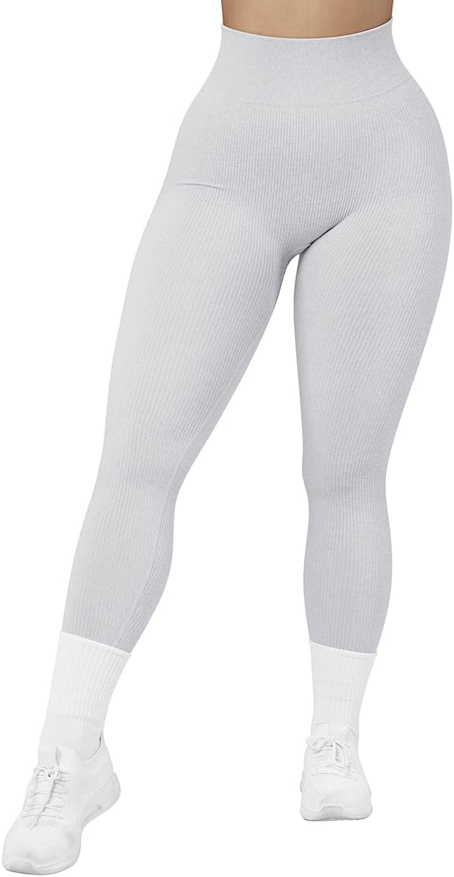 SUUKSESS Women Ribbed Seamless Leggings for Gym and Yoga