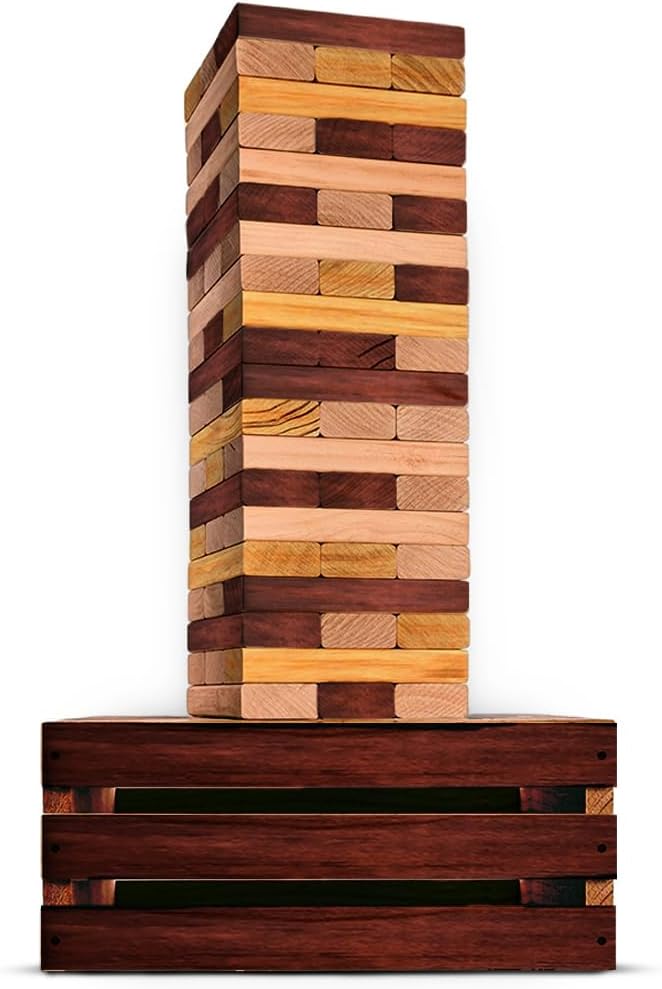 Reclaimed Giant Tower Game for Outdoor Fun with 60 Blocks