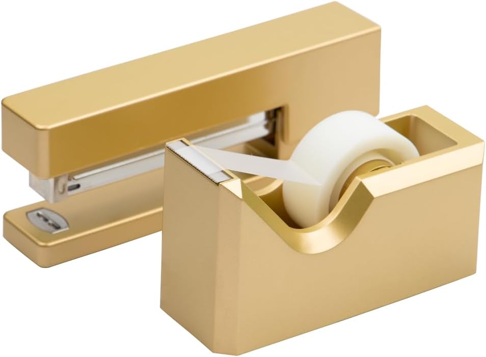 Gold Desk Set - Stapler & Tape Dispenser Combo - 2 Pack