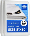 RAINDEWAY 12 Mil Heavy Duty White Tarp 8x10 ft - Thick, UV Resistant