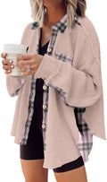 Waffle Knit Plaid Shacket Boyfriend Button Down Shirt Jacket - Cozy We