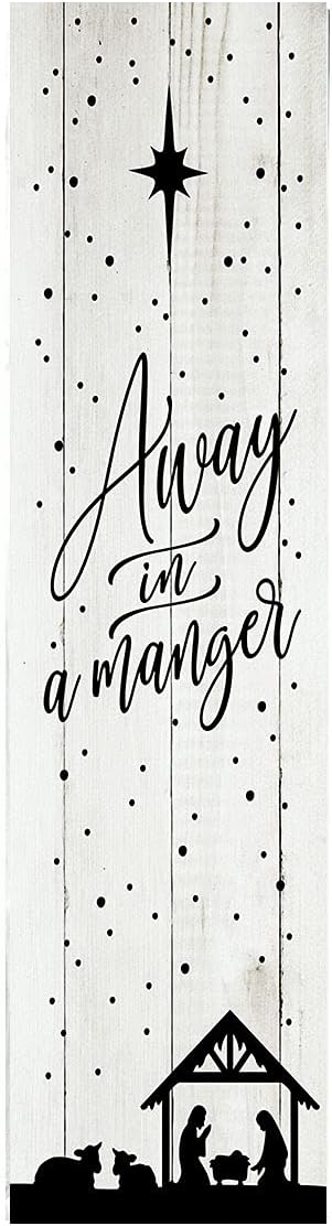 Unique Vertical Away in a Manger Christmas Sign for Decor