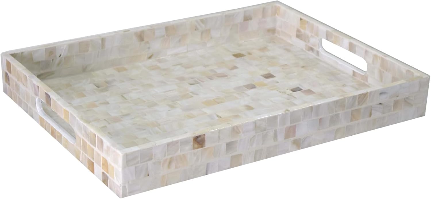 PEMAR Rectangular Mother of Pearl Serving Tray for Home Decor