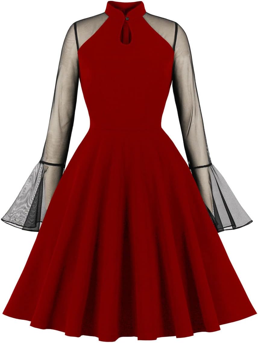 Women's Vintage Polka Dot 1950s Audrey Retro Rockabilly Dress