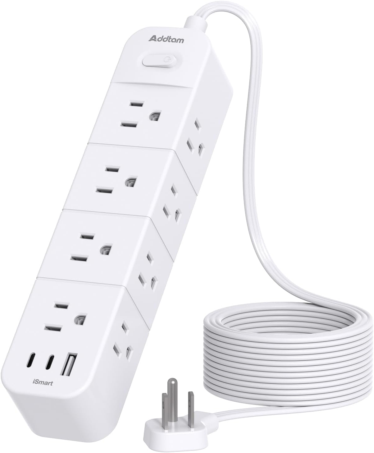 Addtam 12 Outlet Surge Protector Power Strip - 15ft Long Cord for Ultimate Convenience!