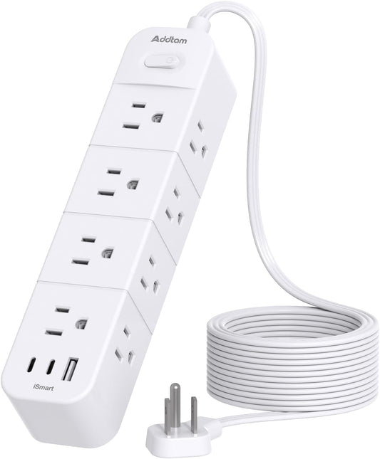 Addtam 12 Outlet Surge Protector Power Strip - 15ft Long Cord for Ultimate Convenience!