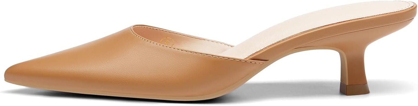 Coutgo Womens Kitten Low Heels Mules for Elegant Style