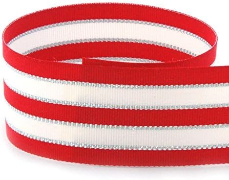 USA Made 5/8 Red, White, Silver Holiday Grosgrain Ribbon