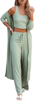 Womens 3 Piece Lounge Sets Pajamas Knit - Comfortable Loungewear Set