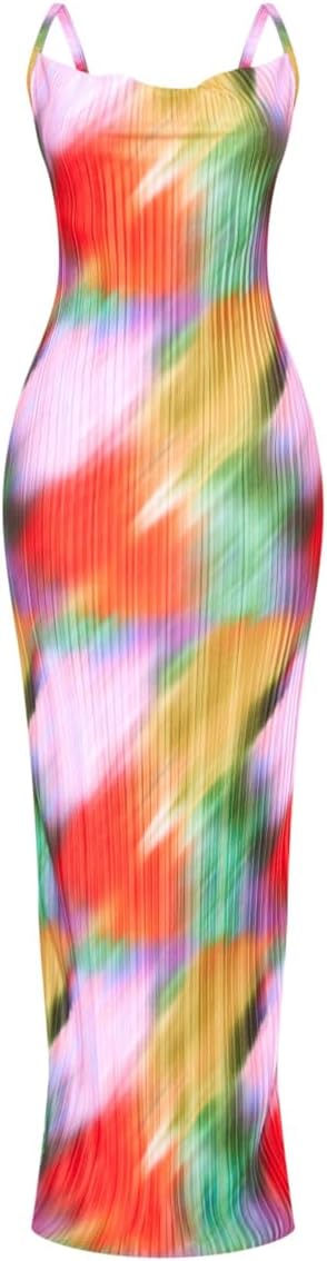 Cowl Neck Dress Sexy Strap Shoulder Pleated Maxi for Women