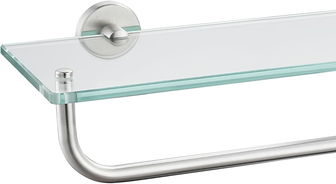 JQK Bathroom Glass Shelf with Towel Bar and Tempered Glass