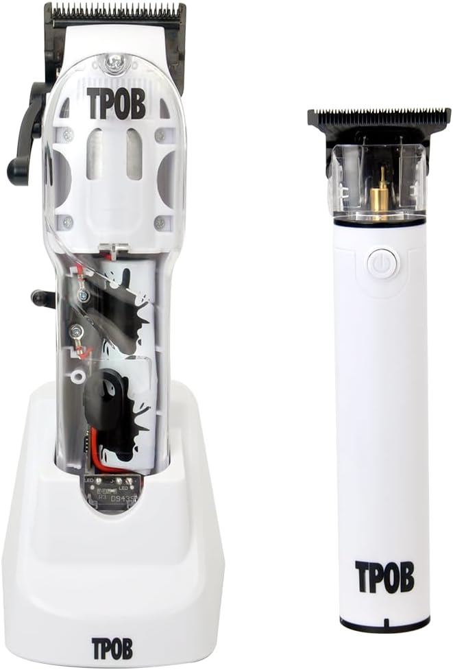 TPOB White Slime Clipper Trimmer Set for Professional Barbers