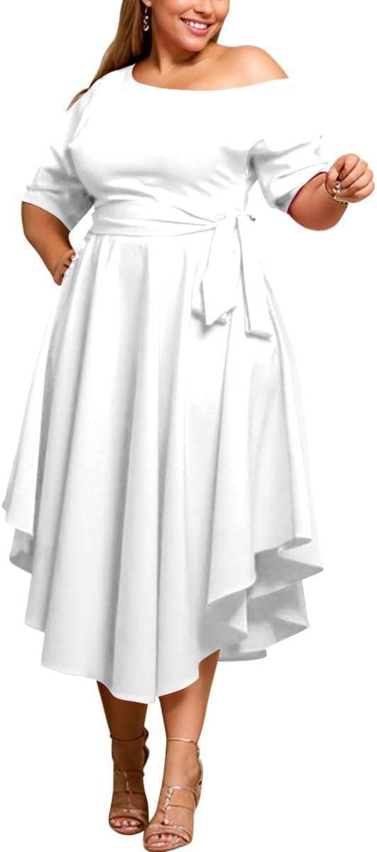 Plus Size Women Wedding Guest Dress Off Shoulder Midi Style