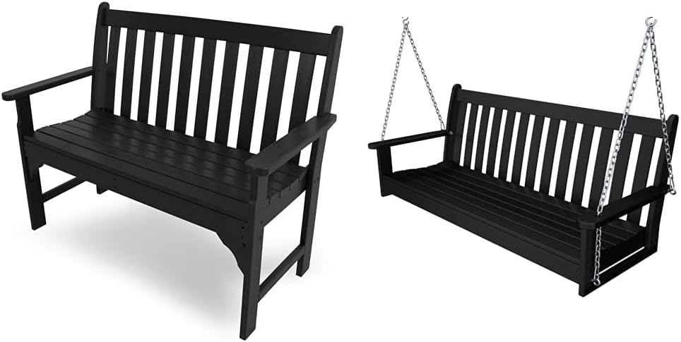 Polywood Vineyard 48in Bench and 60in Outdoor Swing in Black