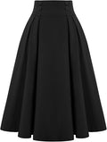 Belle Poque Retro High Waist Plaid Skirt with Pockets for Women