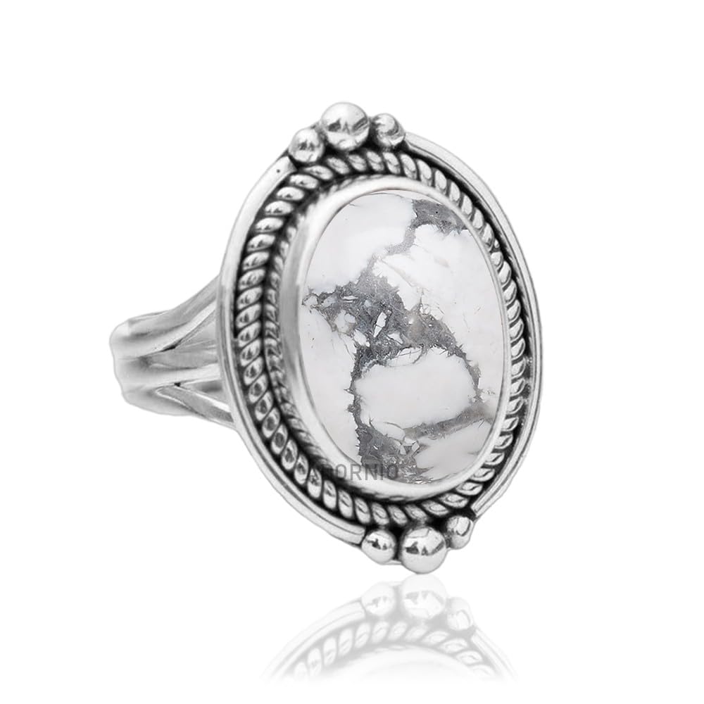 925 Sterling Silver Ring with Genuine Howlite for Women
