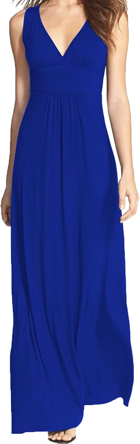 WOOSEA Women Sleeveless Deep V Neck Long Maxi Casual Dress
