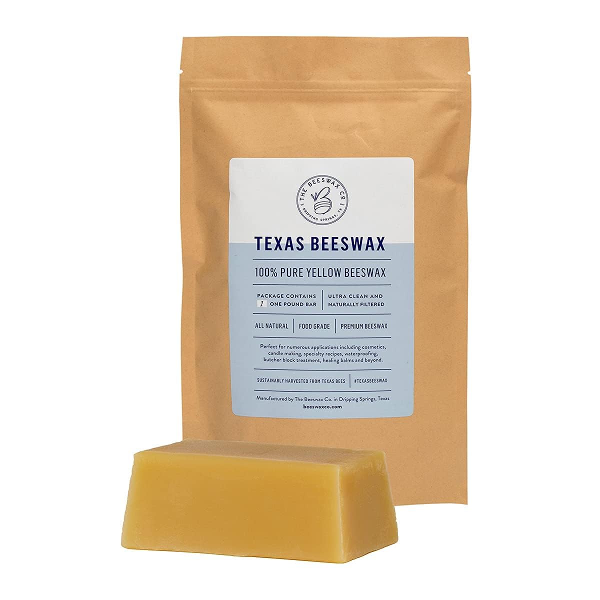 Premium Texas Beeswax Block - Pure & Organic - 1lb