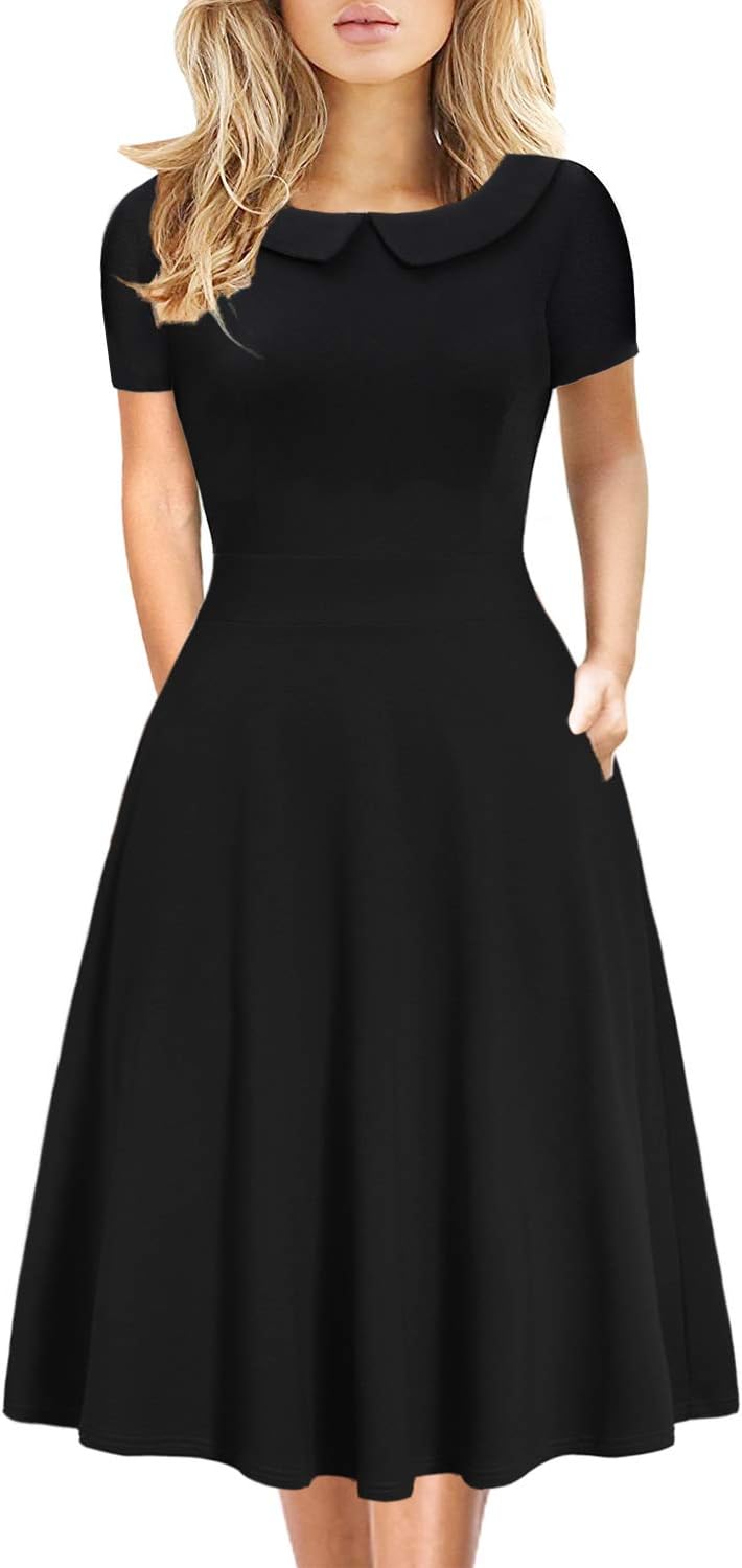 Elegant Vintage Floral Print A-Line Dress with Pockets