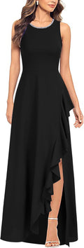 Women's Ruffle 1950s Vintage Sleeveless Evening Dress - Elegant Fit