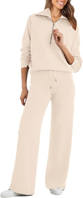 Glamaker Womens 2 Piece Oversized Half Zip Sweatsuit Set - Wide Leg