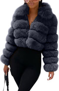 Faux Fur Cropped Jacket Puffer - Warm, Fluffy Winter Crop loveimgs