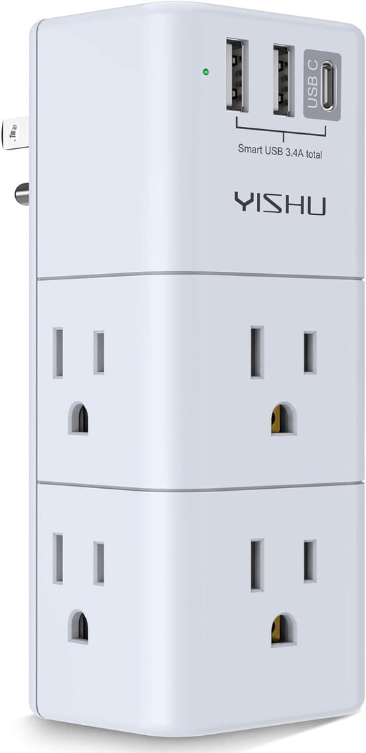 YISHU Power Strip Extender - 6 AC + 3 USB, Rotating Plug