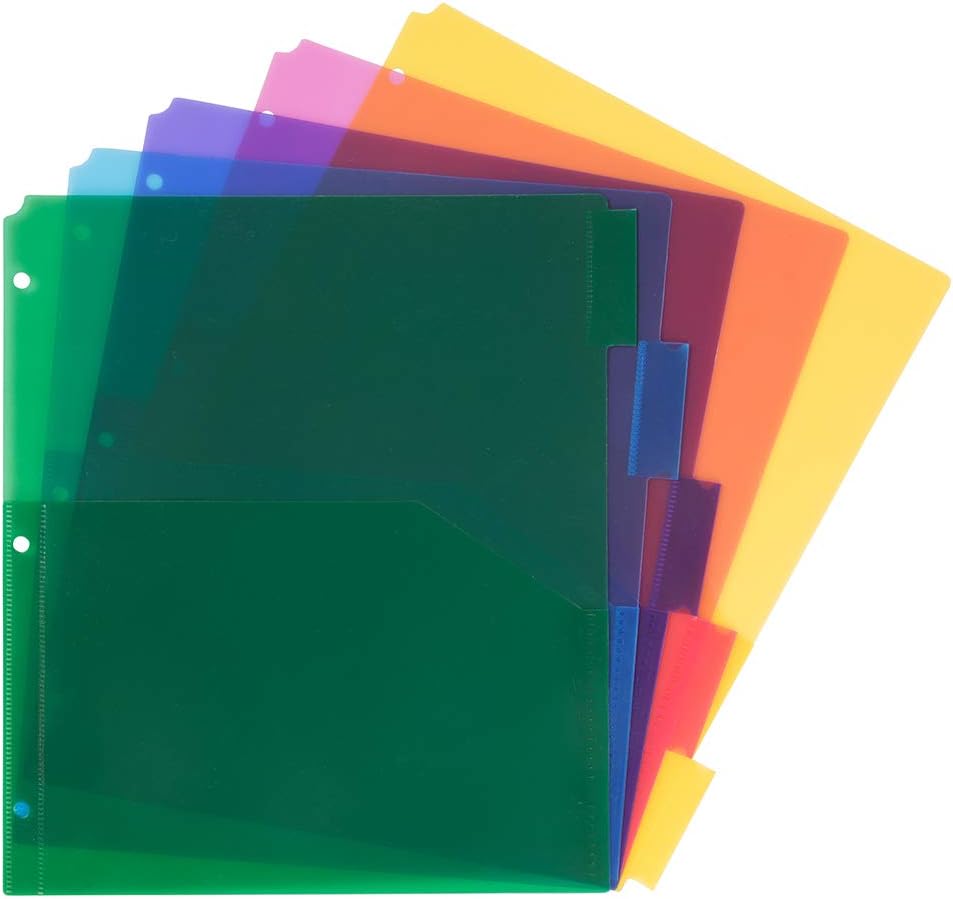 JAM PAPER Plastic Index 5-Tab Dividers for Ultimate Organization