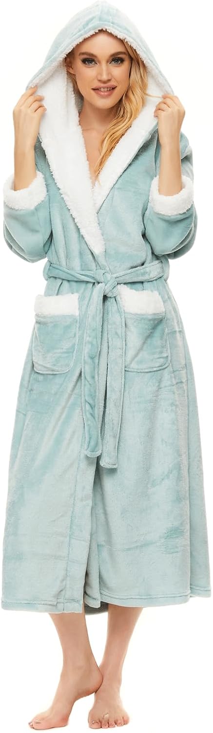 Devirld Plush Robes for Women - Cozy Hooded Bathrobe