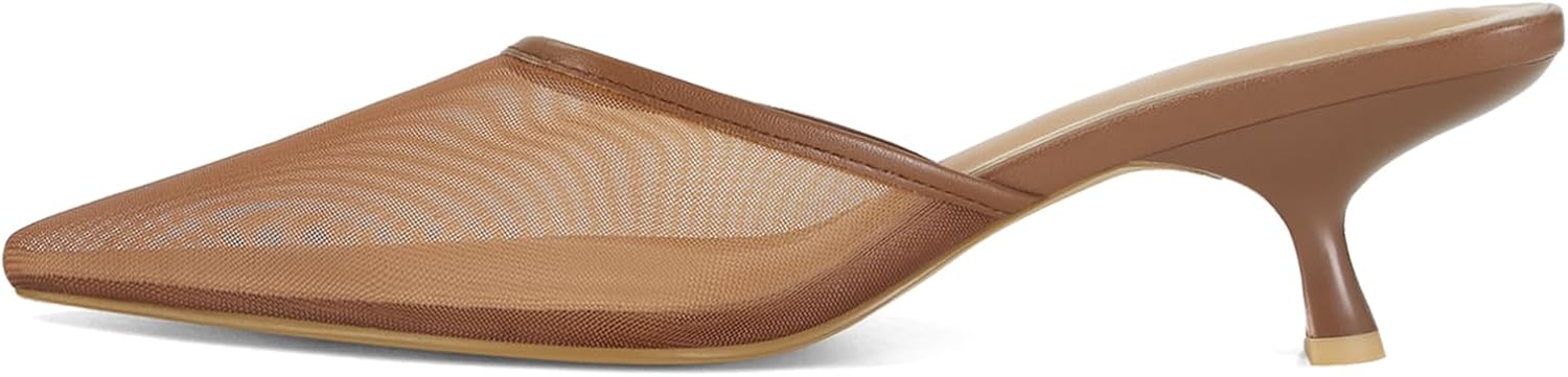 Mesh Kitten Heels Mules for Women with Closed Pointed Toe Design