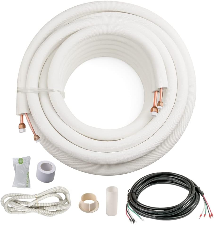 ICOOL 25 Ft. Twin Copper Line Set for HVAC, Thickened Insulation, Complete with Fittings