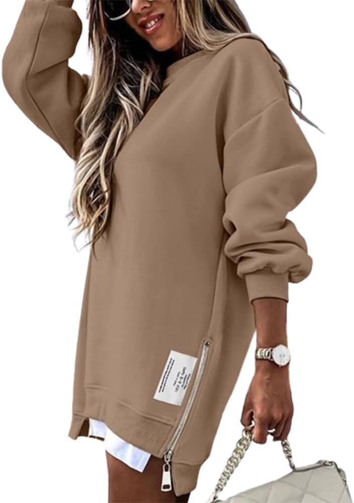 Oversized Sweatshirt for Women with Zipper Slit Design
