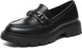 Women's Chunky Platform Loafers Patent Leather Black - Comfortable TPR