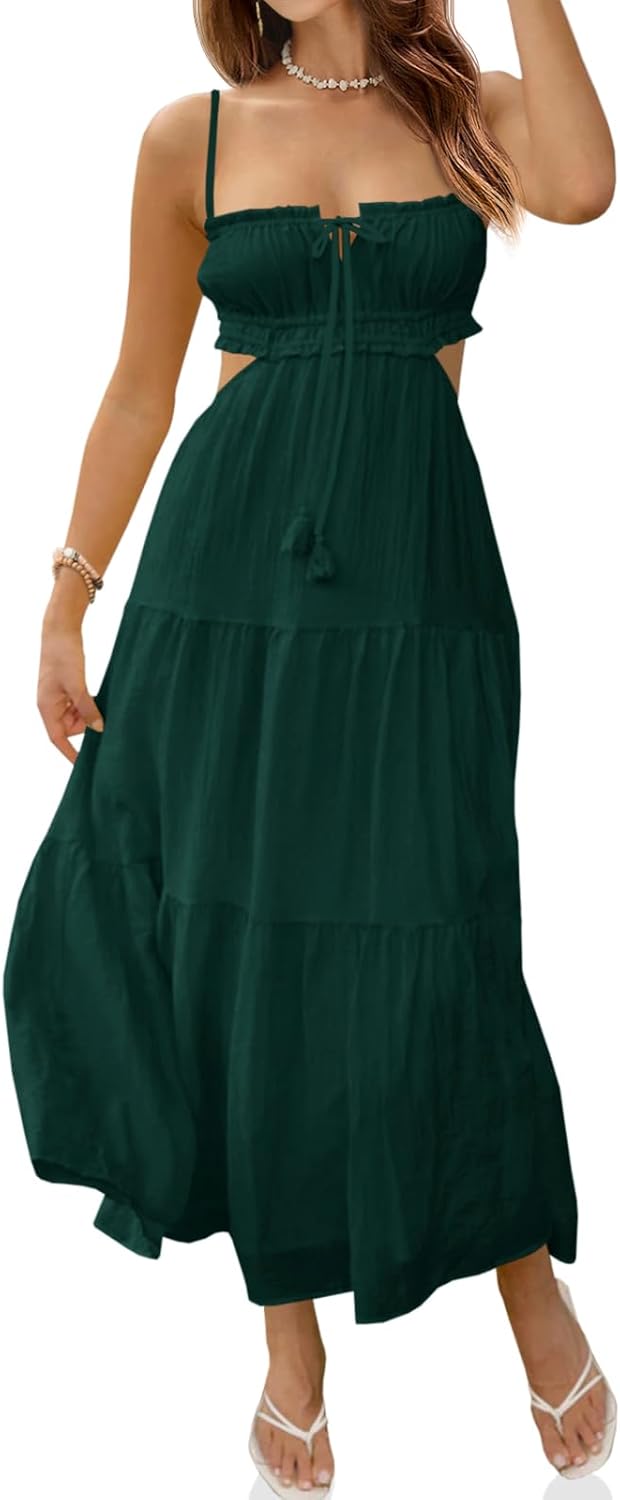 Fisoew Women's Spaghetti Strap Maxi Dress for Summer Fun