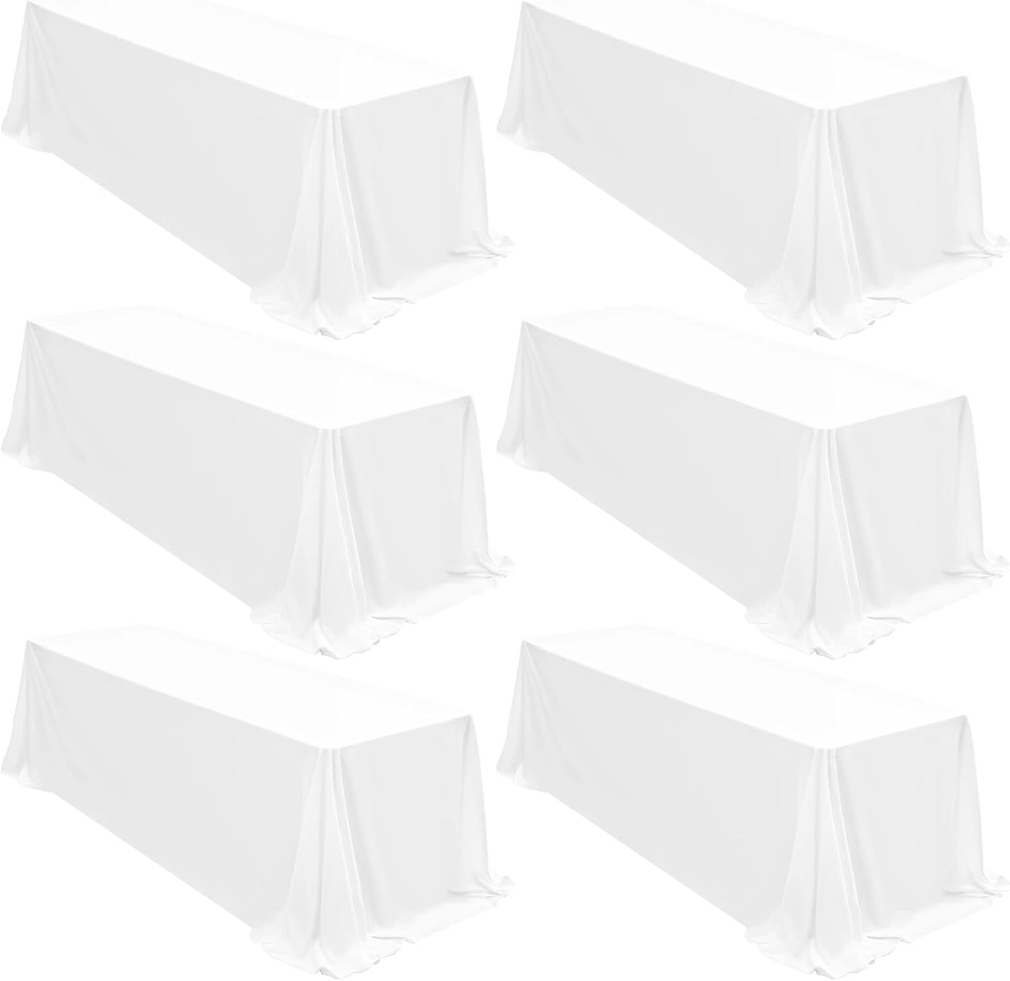 6 Packs White Polyester Tablecloths for 8ft Rectangle Tables