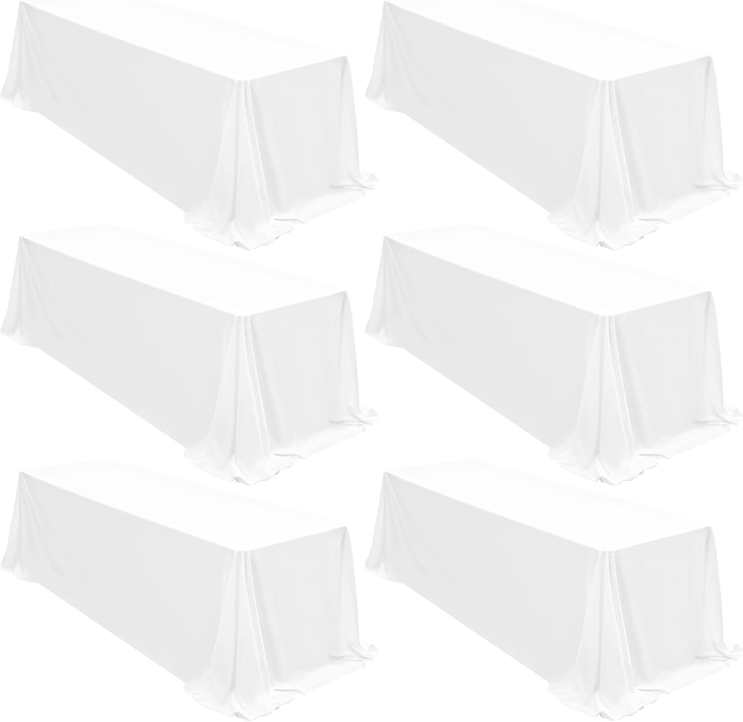 6 Packs White Polyester Tablecloths for 8ft Rectangle Tables