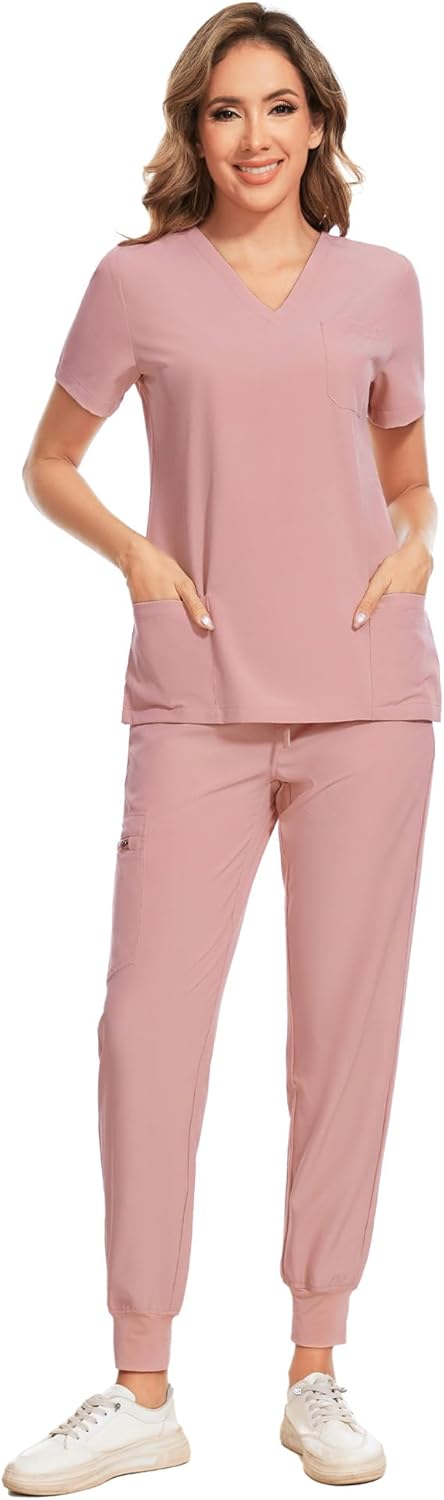 COZYFIT Scrubs for Women - Stretch V-Neck Top & Jogger Pants