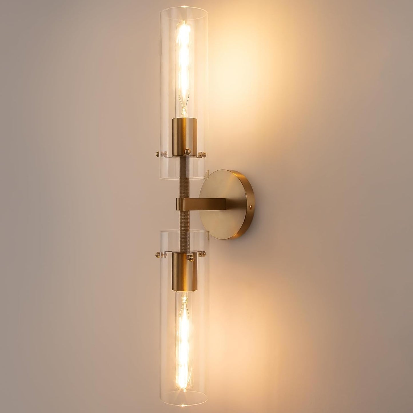 Brass Gold 2-Light Knurled Wall Sconce for Stylish Illumination