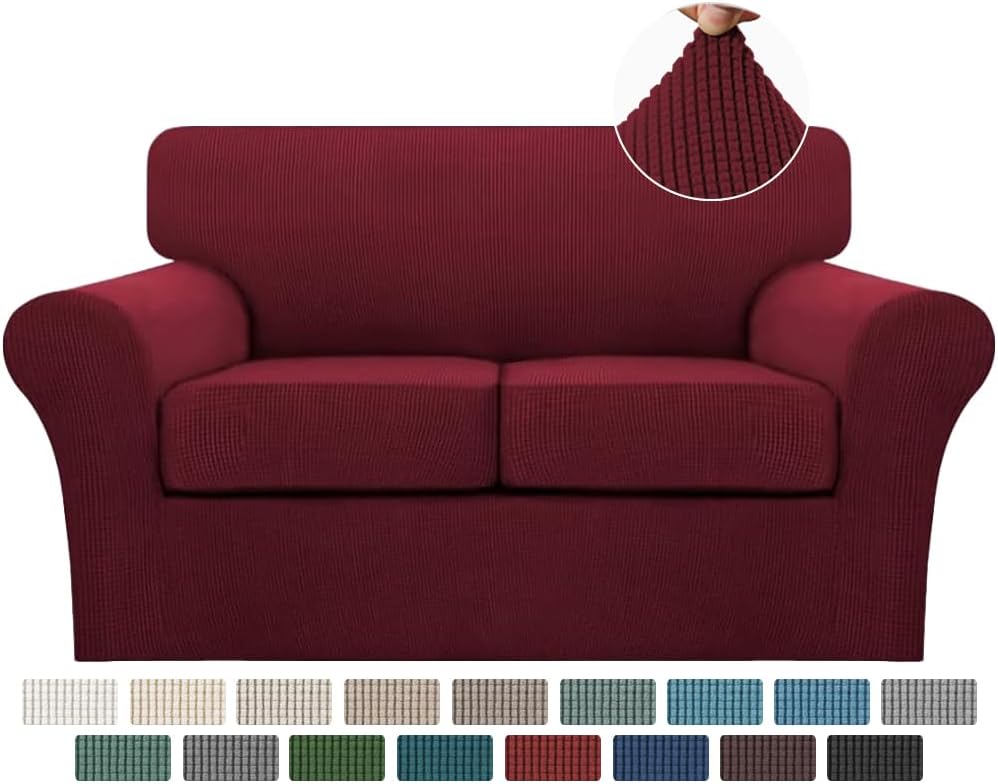 Turquoize 3 Piece Sofa Covers for Loveseat in Burgundy Color