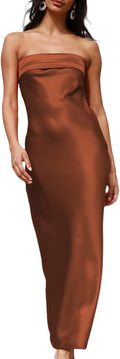 Realtix Satin Silk Backless Tube Tops Maxi Dress (Style 7BJQ)