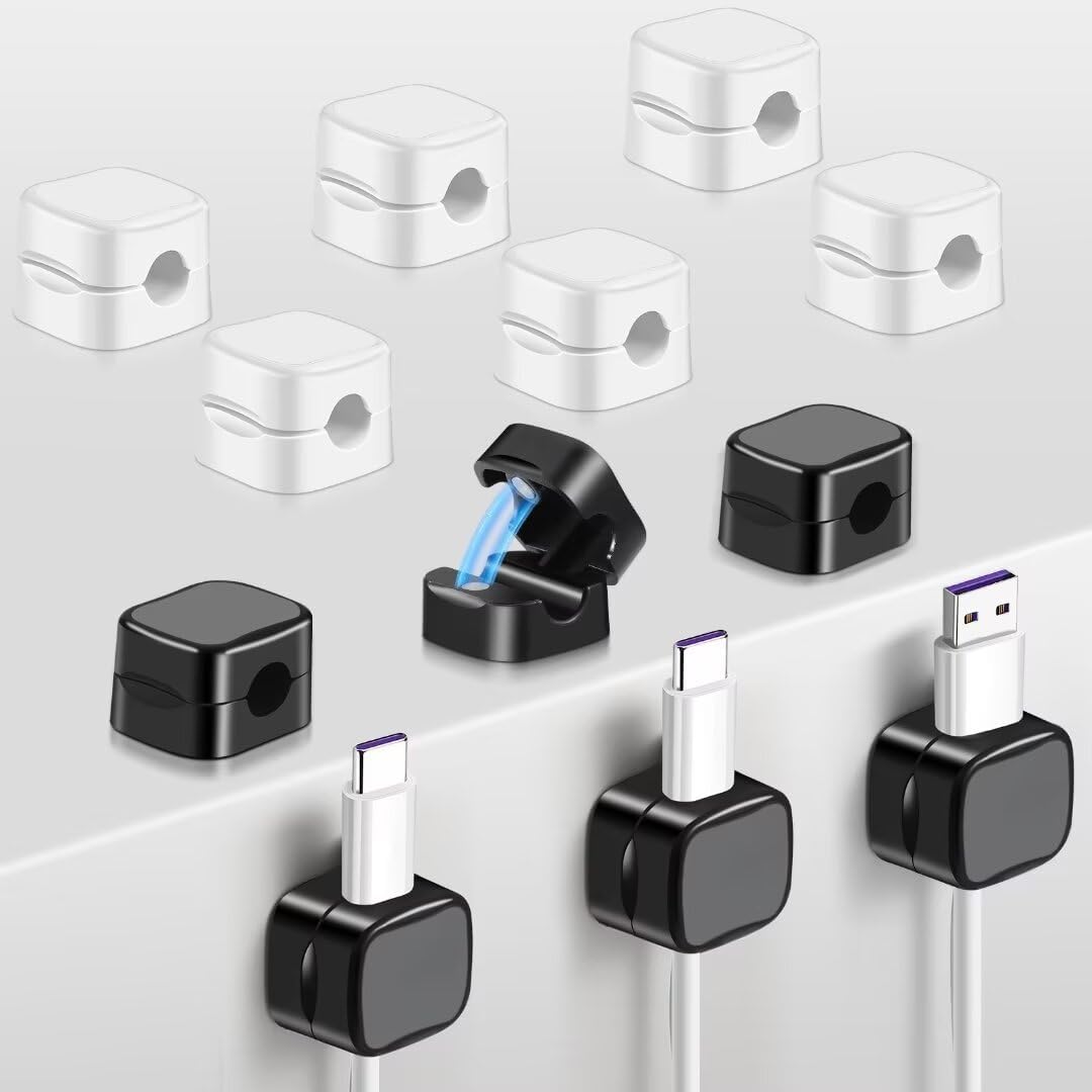 Magnetic Cable Holders 12 Pack - Adjustable Desk Organizer + Self-Adhesive - Tidy Cables in Style!