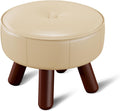 Small Foot Stool 13in Round Faux Leather Ottoman - Compact Foot Rest